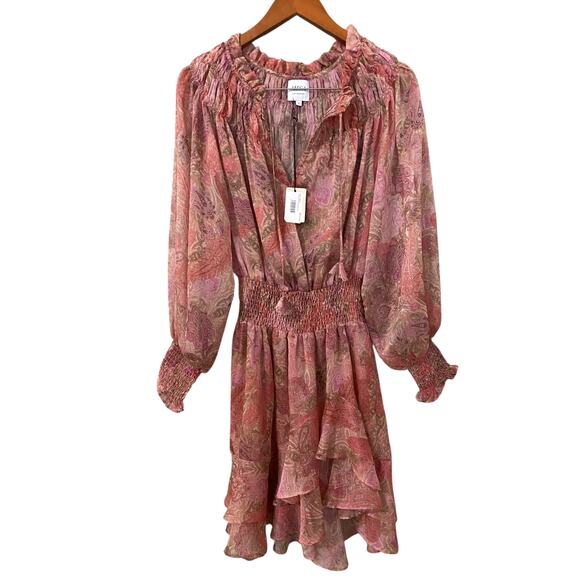 NWT Misa Almaha Mini Dress Small Pink Muted Paisley Ruffle Feminine - Picture 5 of 16